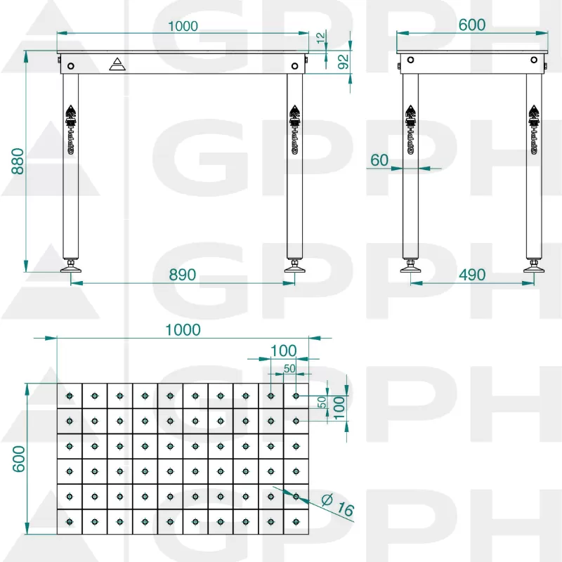 Τραπέζι / πάγκος συγκόλλησης BASIC 1000 x 600 mm Φ16